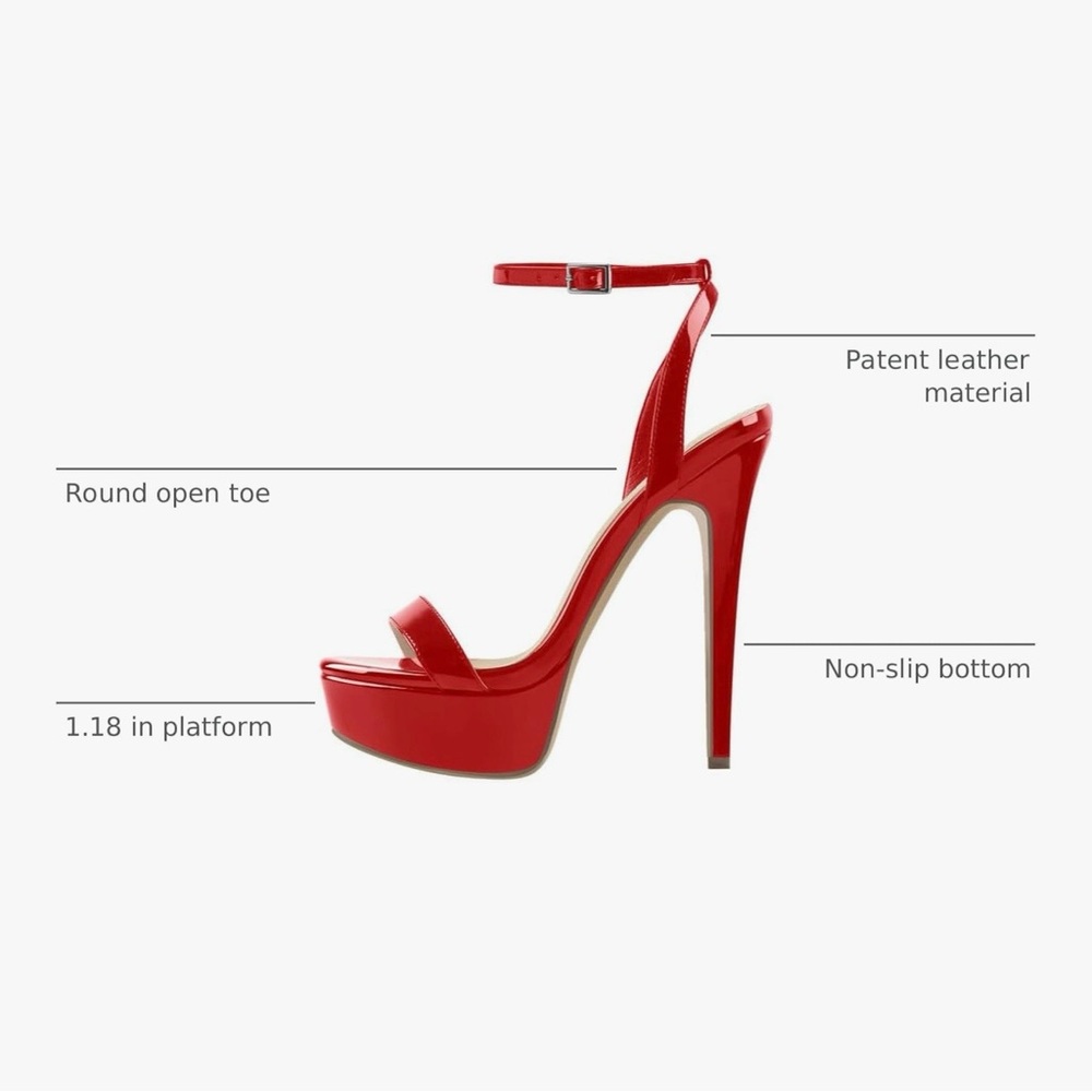 Red Patent Platform Stiletto Heels 6” Ankle Strap Sexy Size 42 Fits US 9.5 10